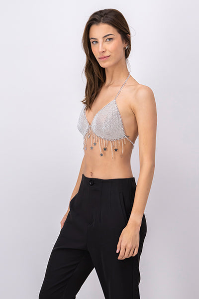 Rhinestone Chain Bralette SILVER