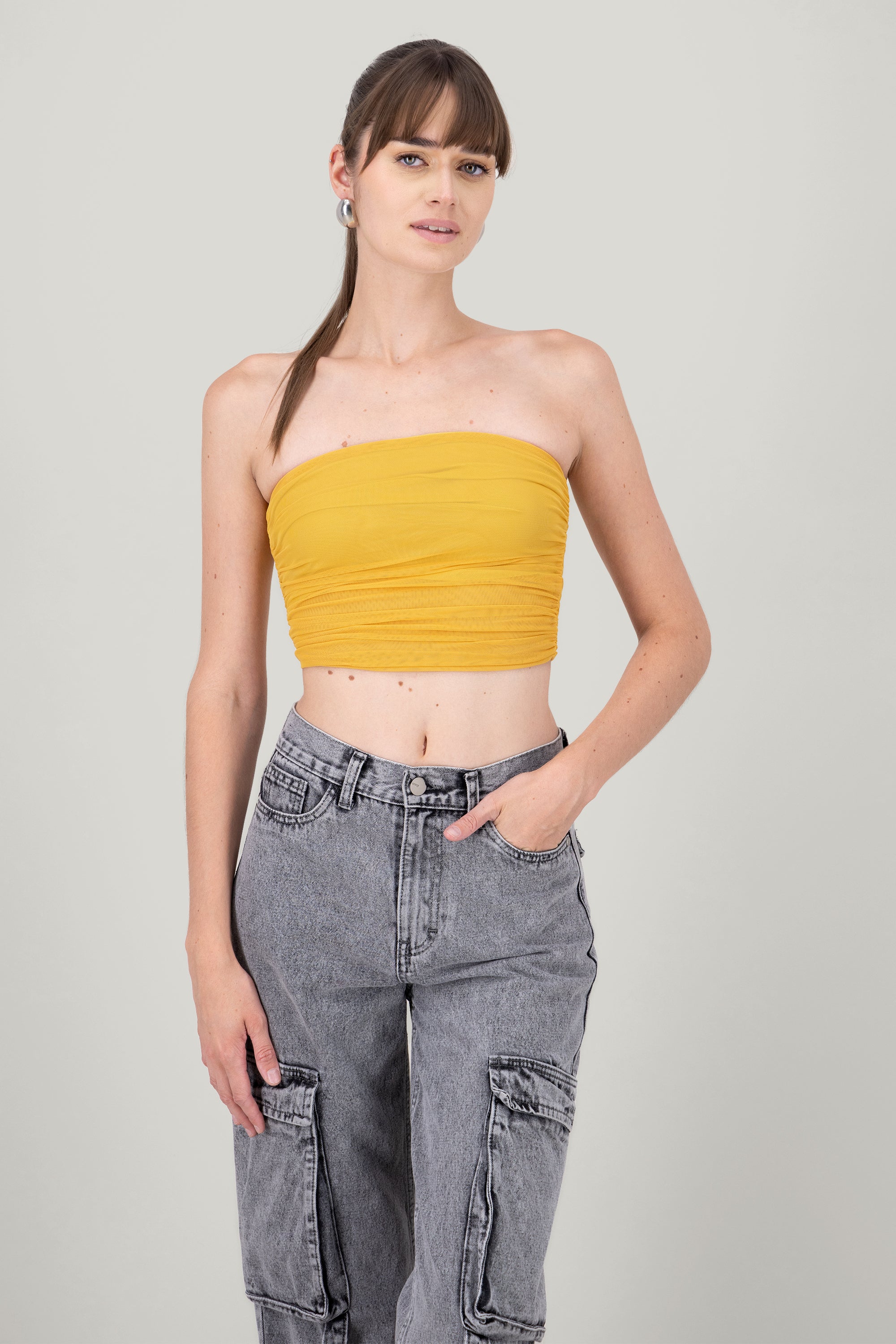 Smooth Strapless Mesh Top YELLOW