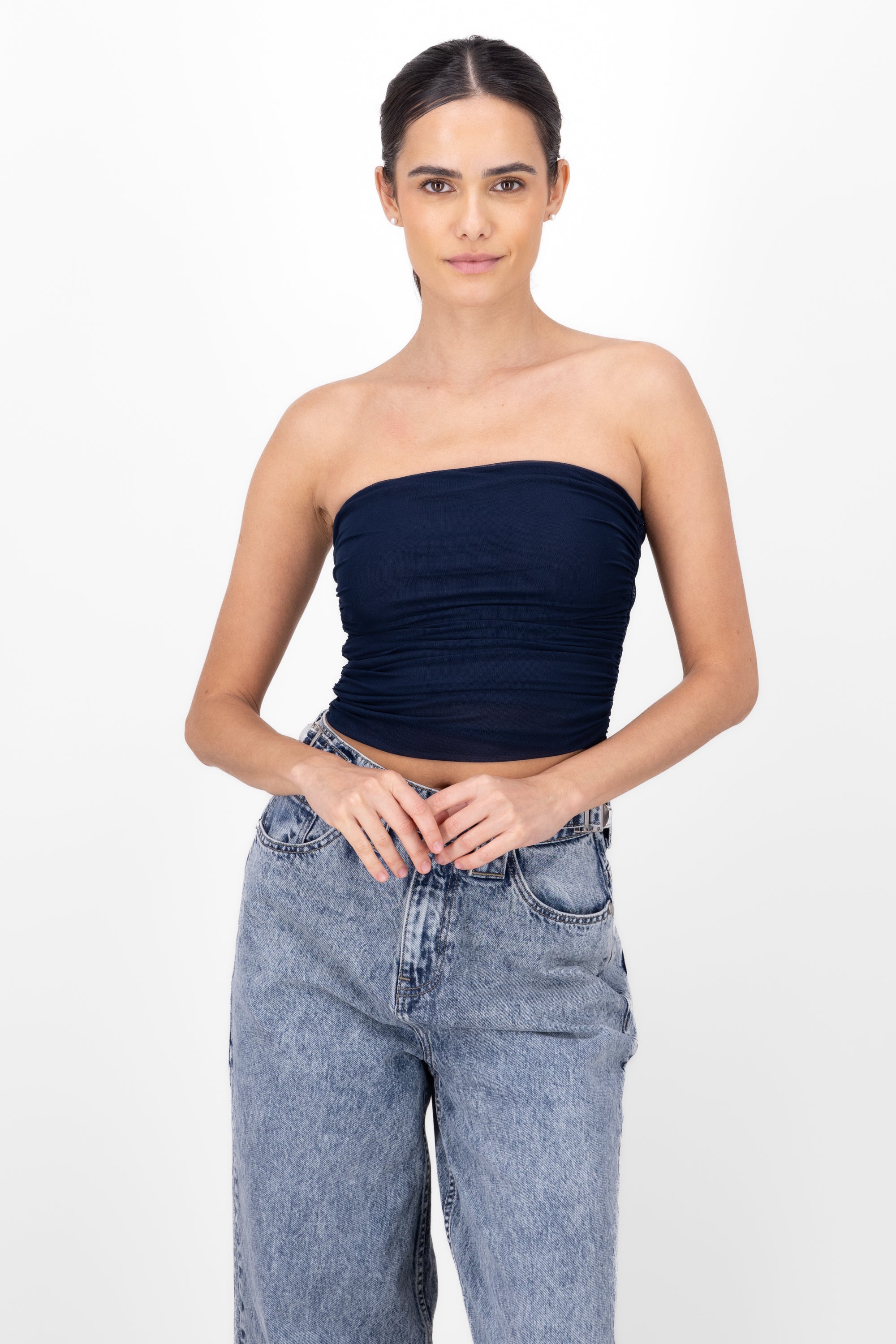 Smooth Strapless Mesh Top NAVY