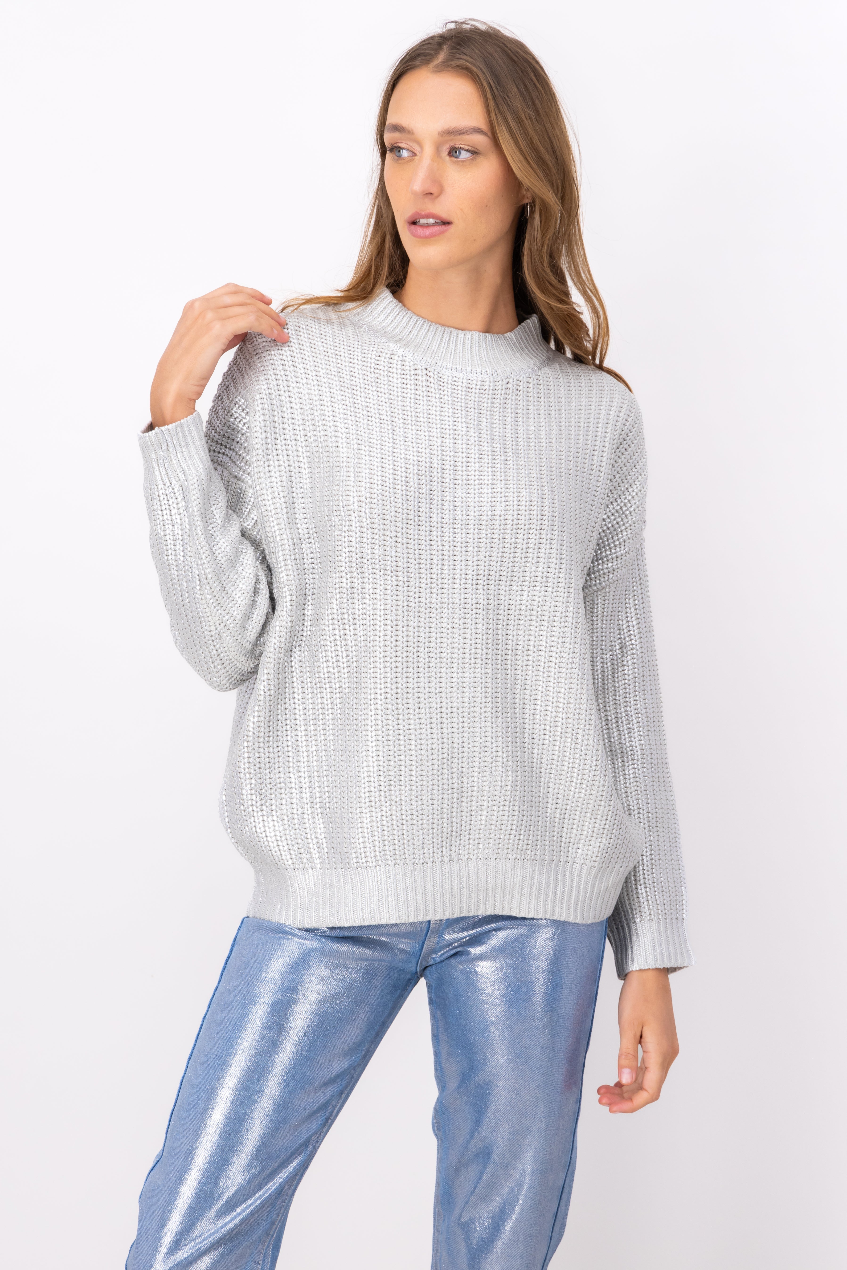 Oversized Knitted Sweater SILVER