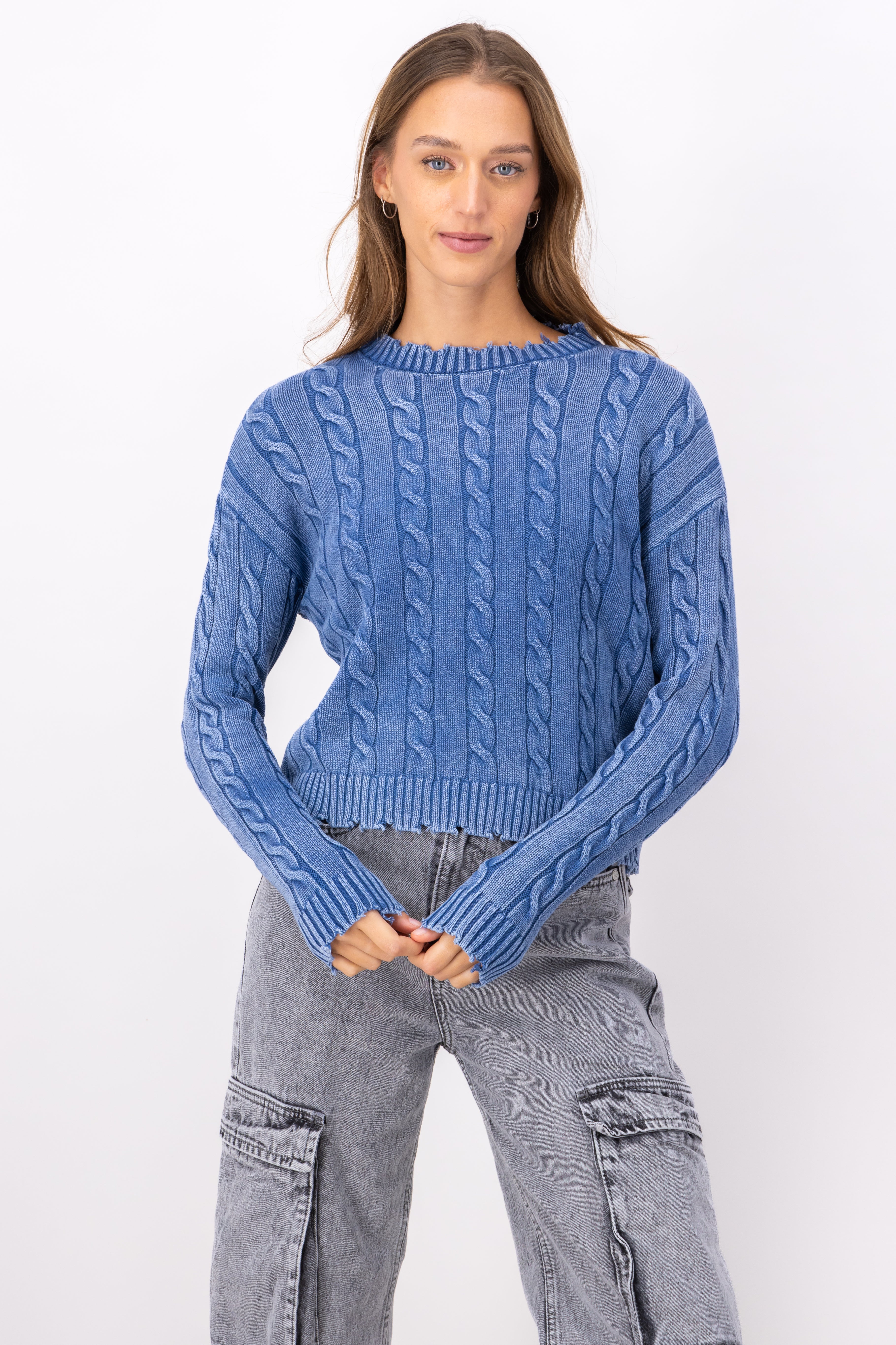 Washed Knit Sweater BLUE