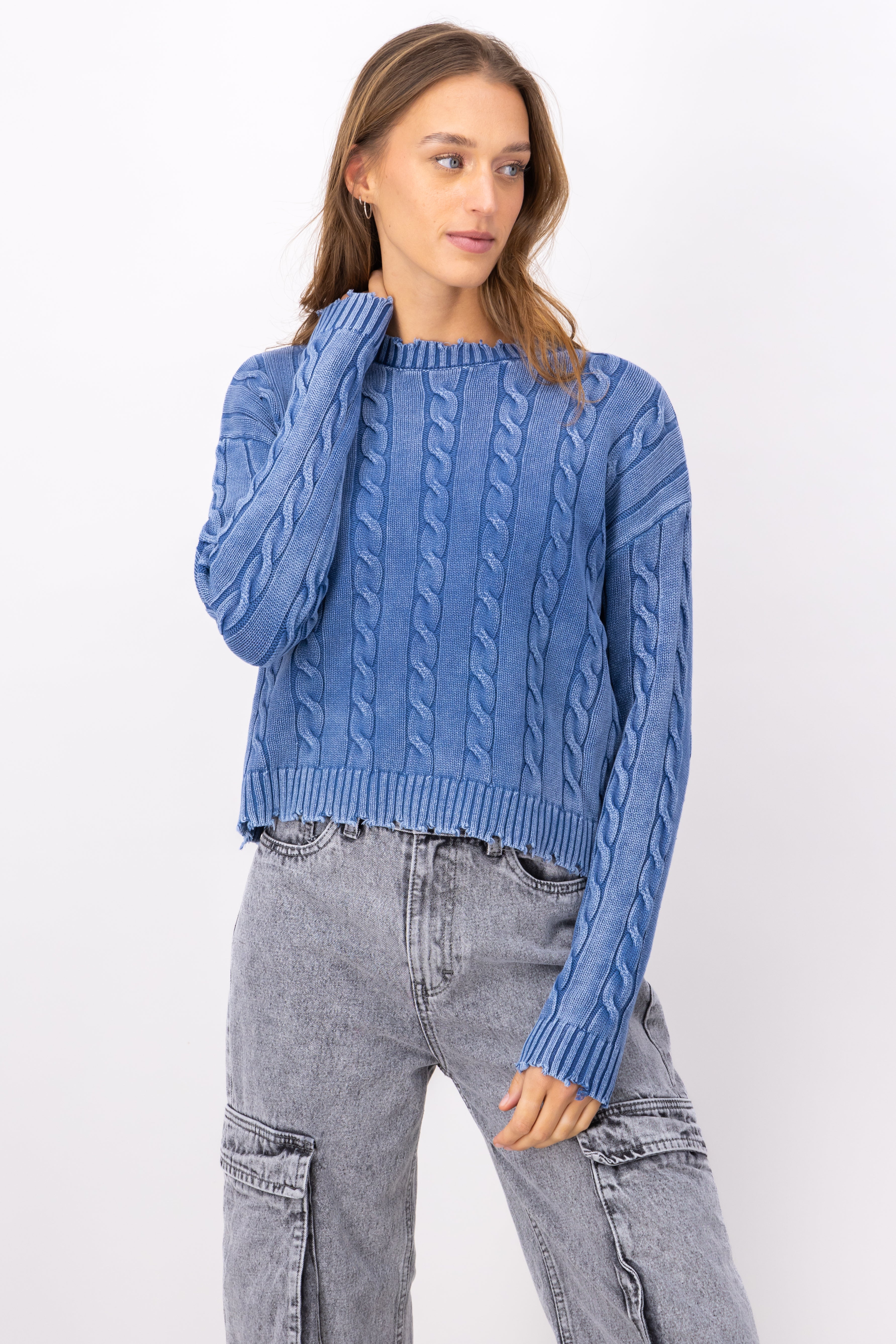 Washed Knit Sweater BLUE