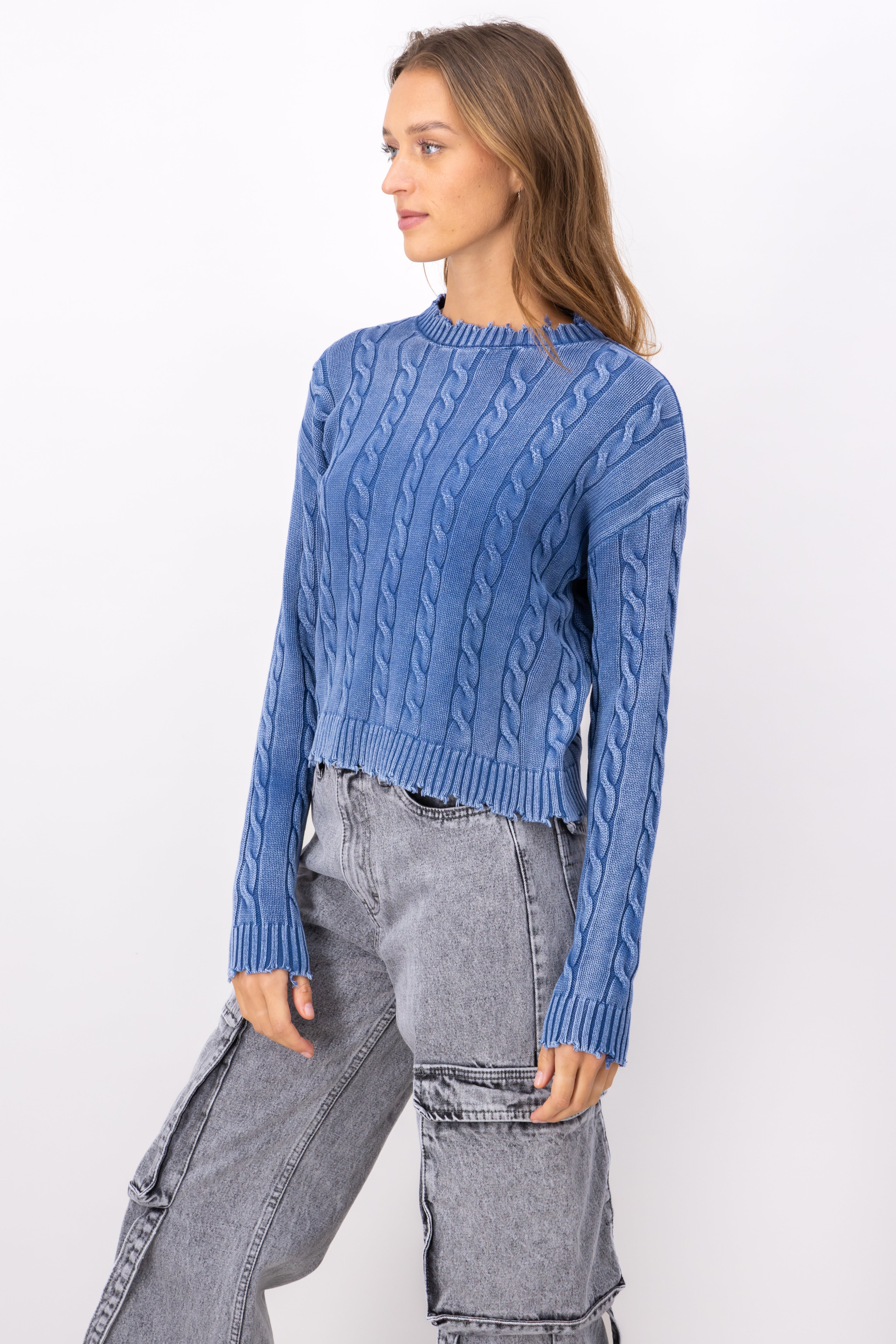 Washed Knit Sweater BLUE