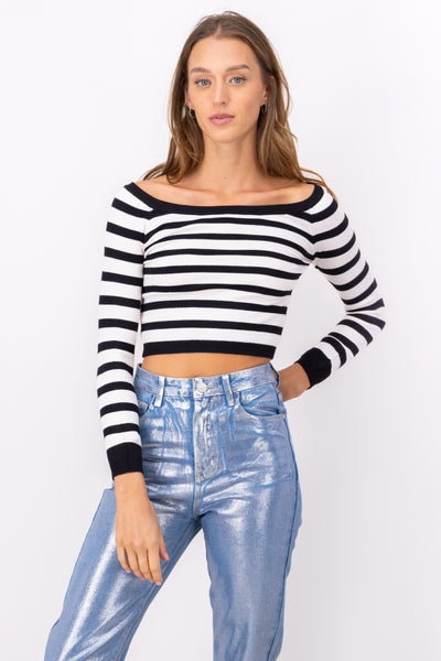 OffTheShoulder Sweater BLACK/WHITE