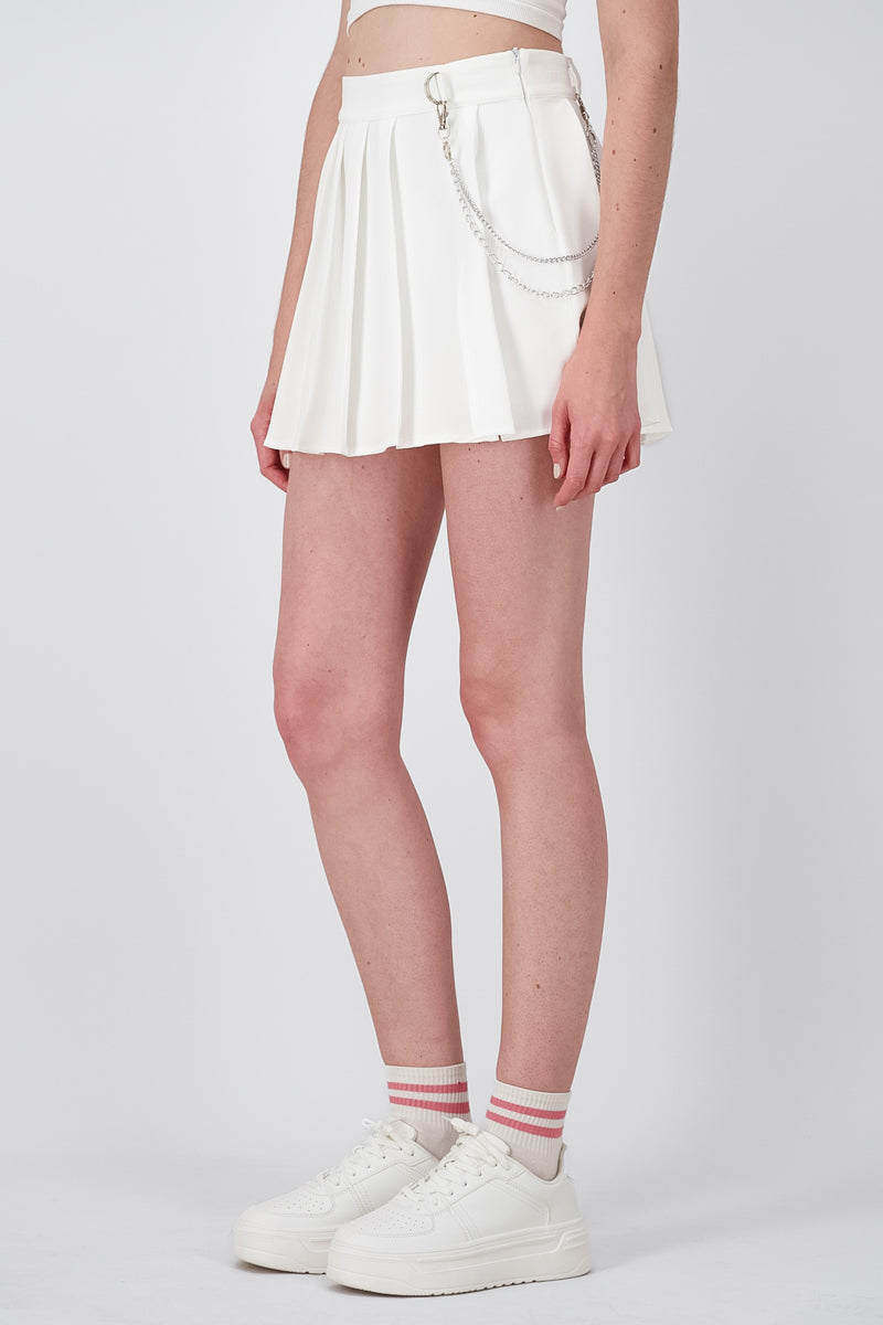 Basic Pleated Mini Skirt With Chain WHITE