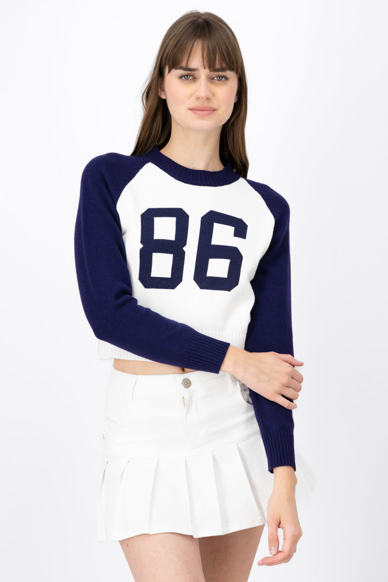 85 Graphic Color Block Long Sleeve Top NAVY COMBO