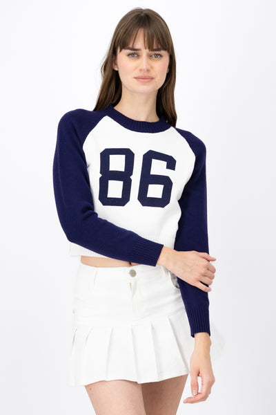 85 Graphic Color Block Long Sleeve Top NAVY COMBO