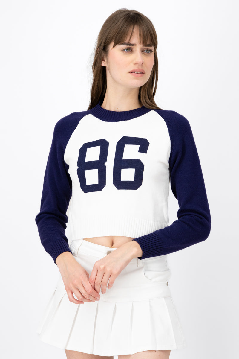 85 Graphic Color Block Long Sleeve Top NAVY COMBO