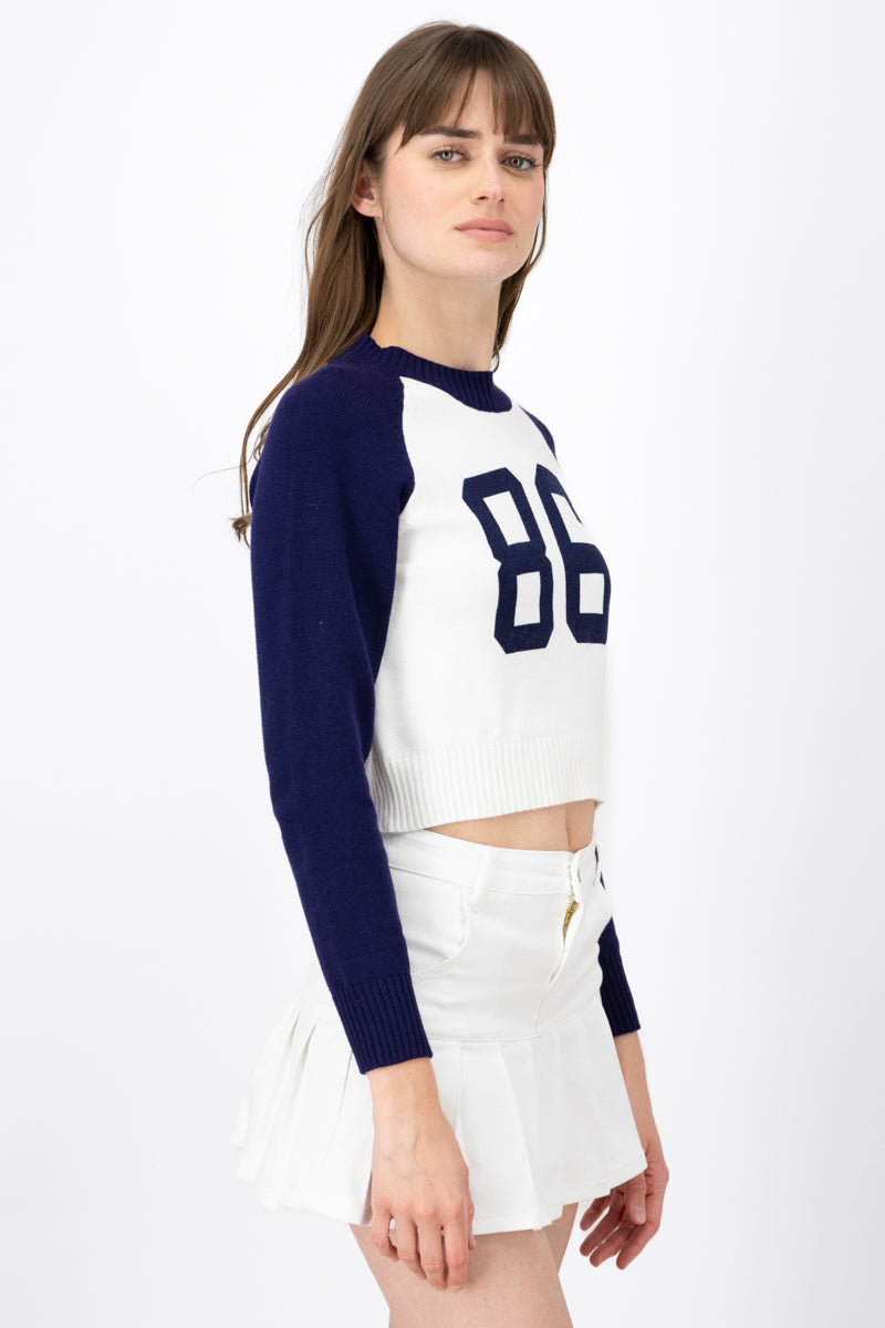 85 Graphic Color Block Long Sleeve Top NAVY COMBO