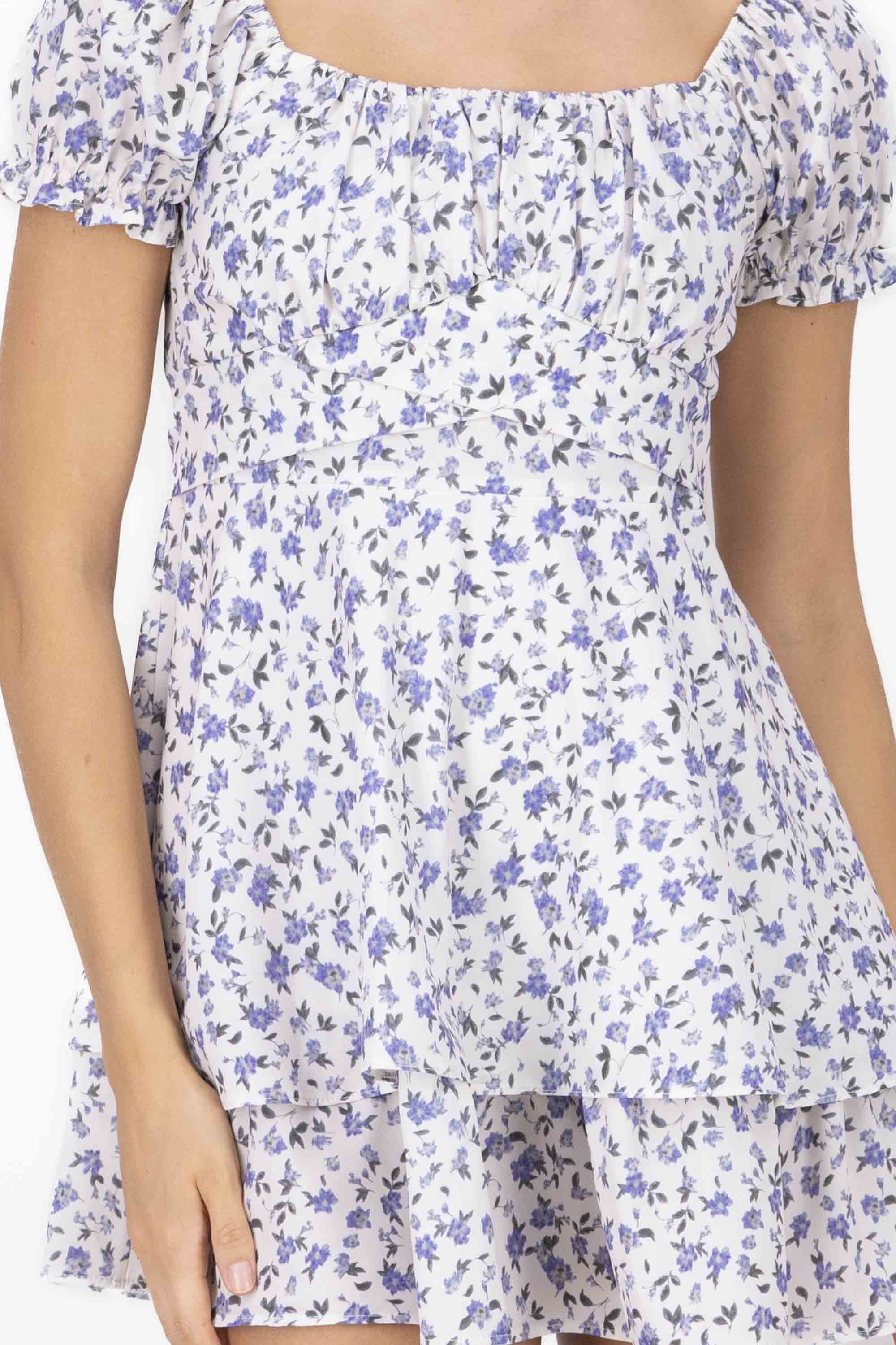 Floral SquareNeck Ruffled Mini Dress PASTEL PURPLE