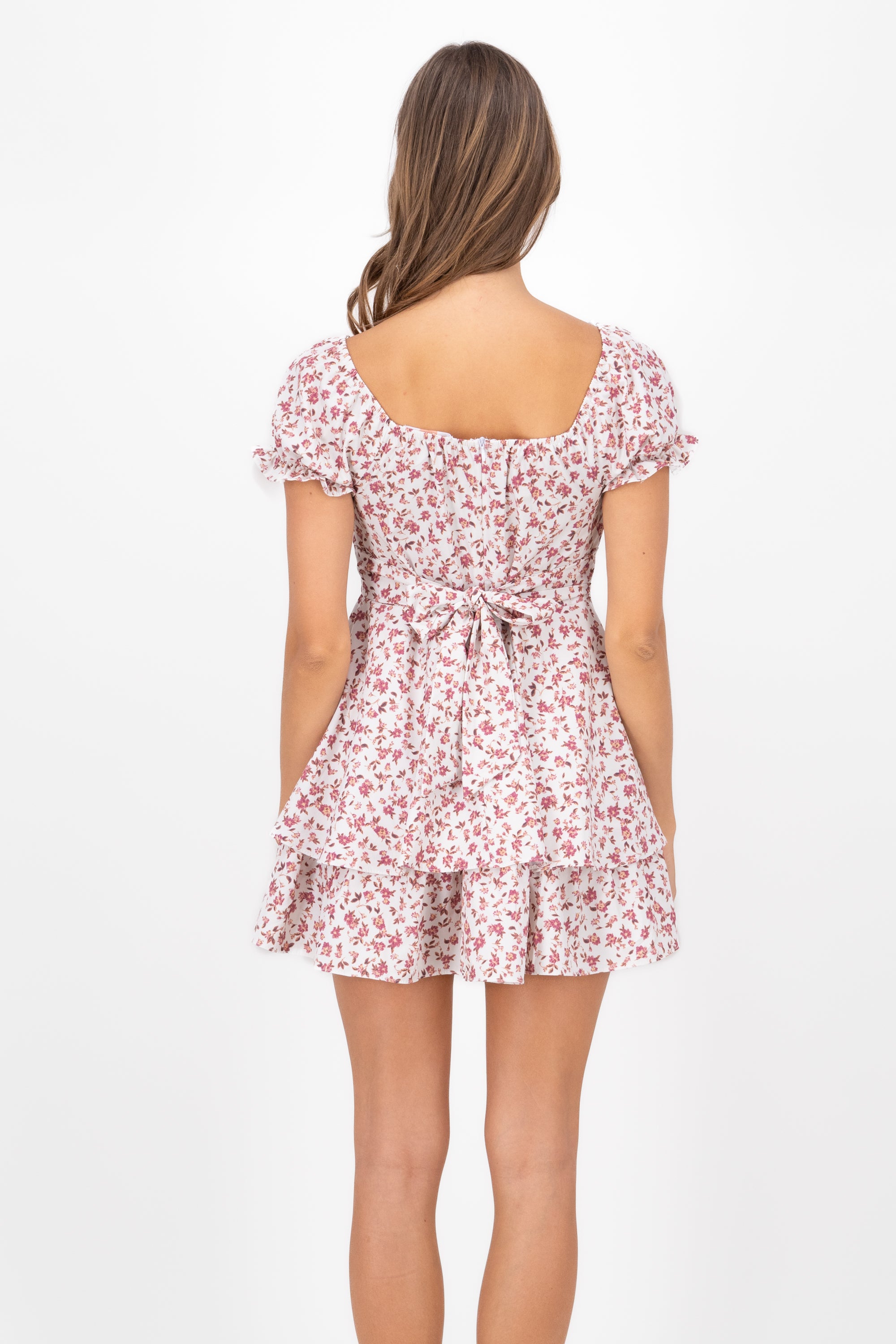 Floral SquareNeck Ruffled Mini Dress PINK COMBO