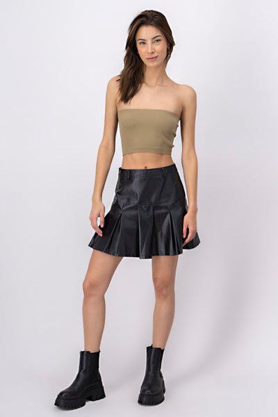 Faux Leather Pleated Midi Skirt BLACK