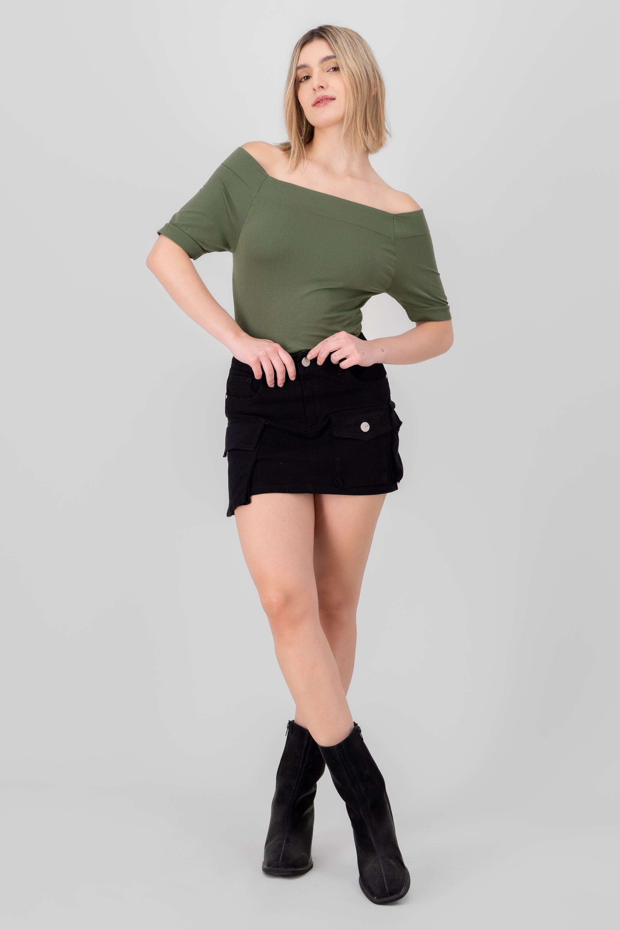 Denim Mini Cargo Skirt BLACK