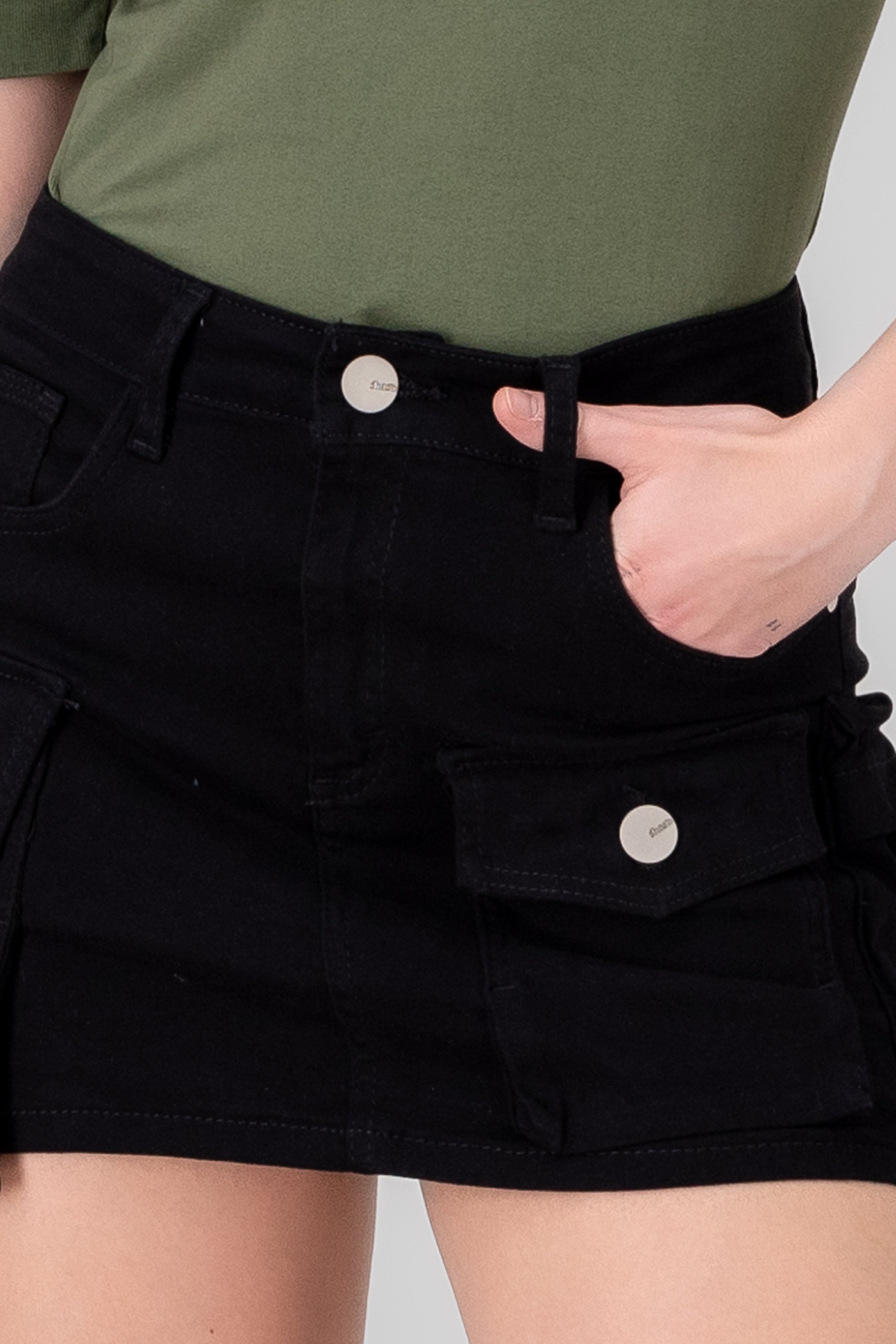 Denim Mini Cargo Skirt BLACK