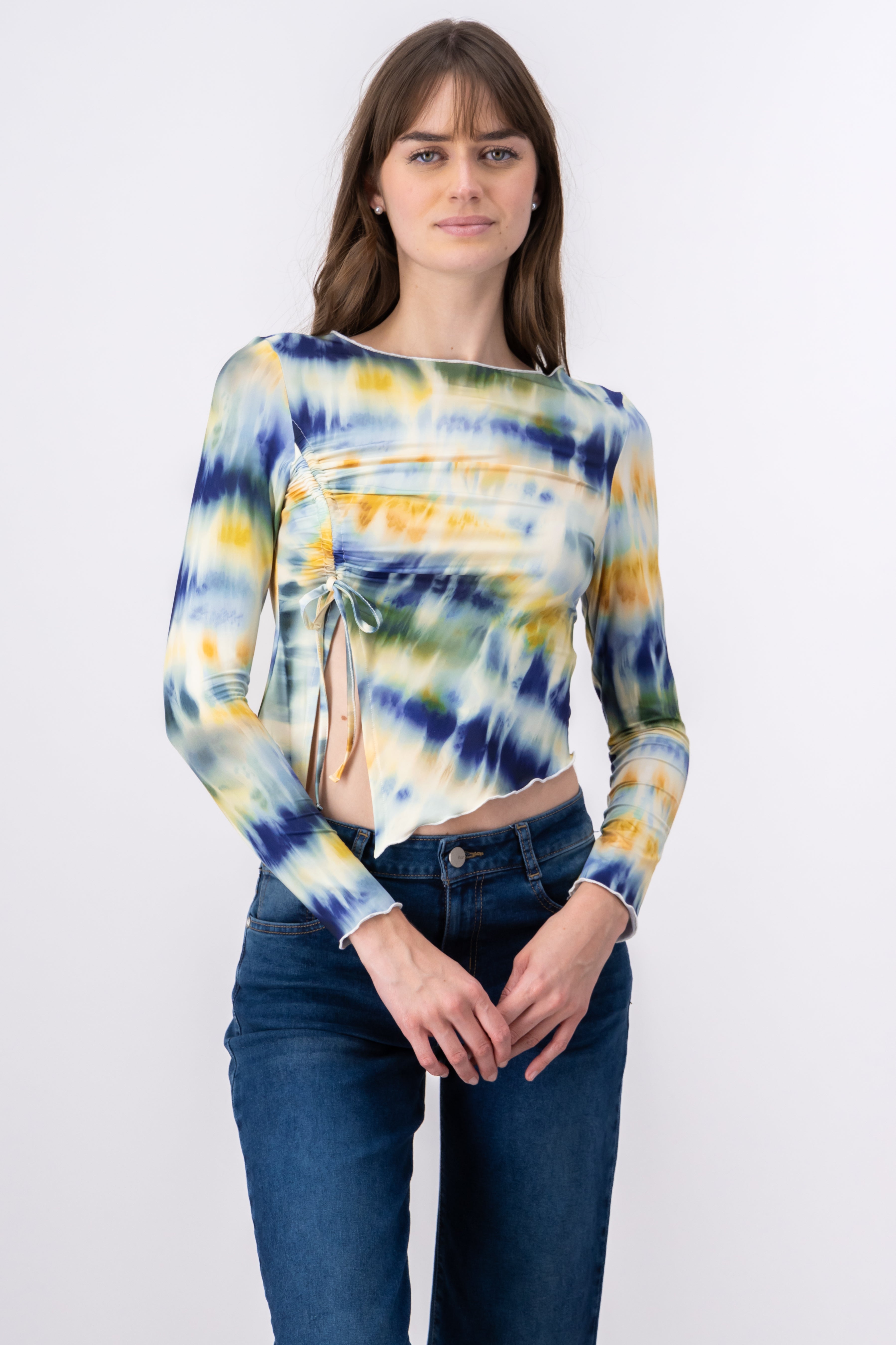 Long Sleeve TieDyed Blouse BLUE COMBO