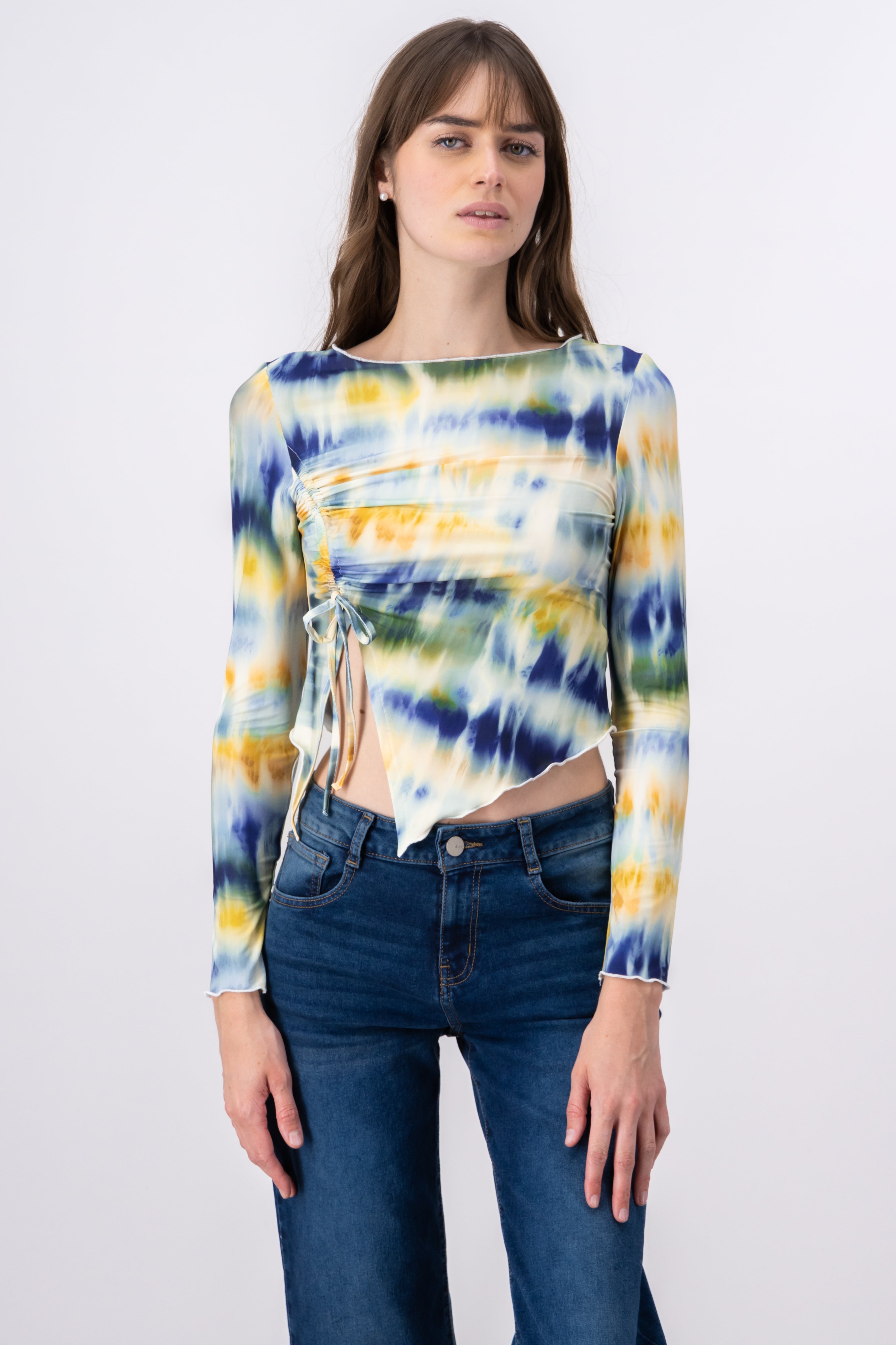 Long Sleeve TieDyed Blouse BLUE COMBO