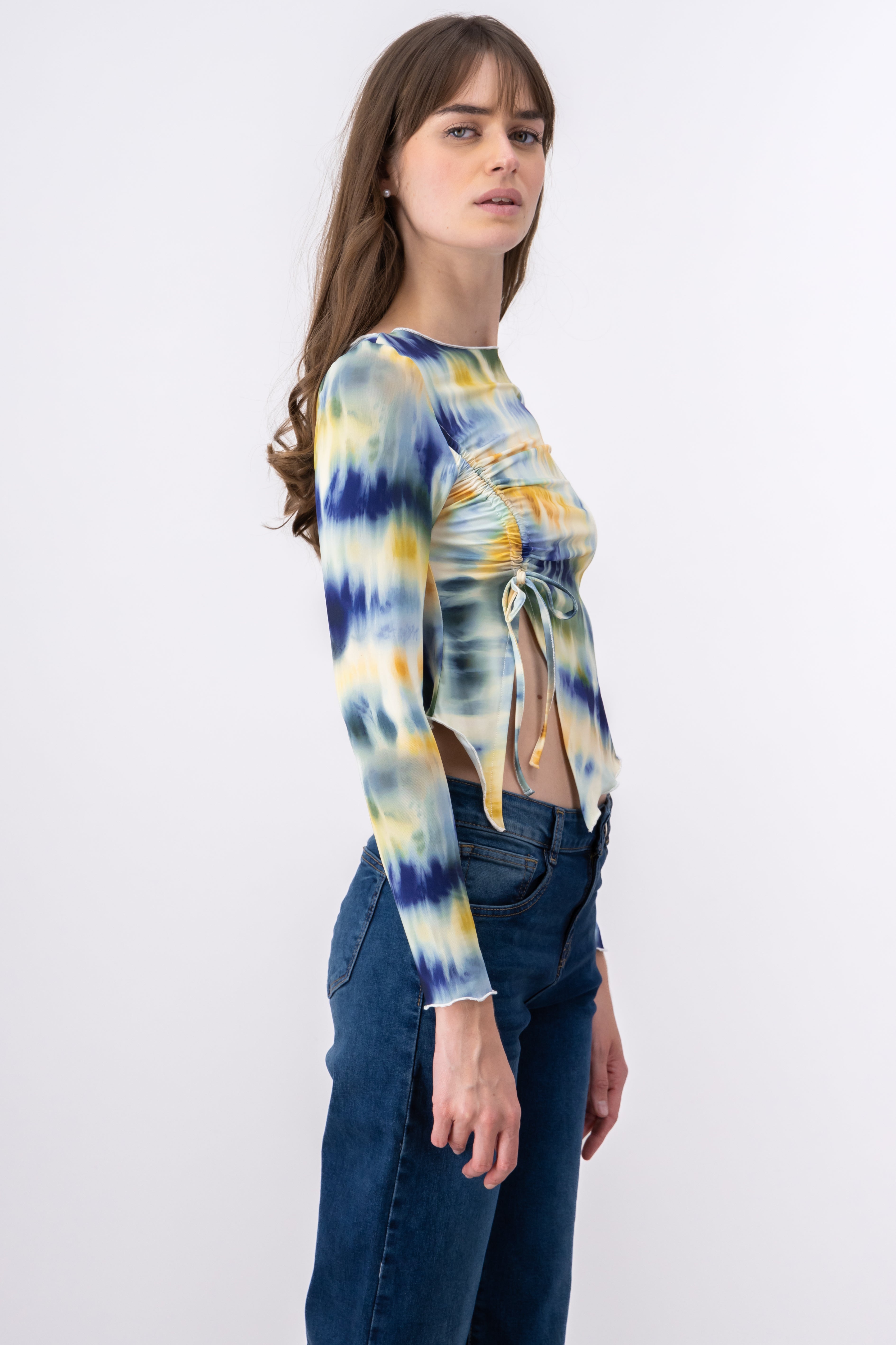 Long Sleeve TieDyed Blouse BLUE COMBO