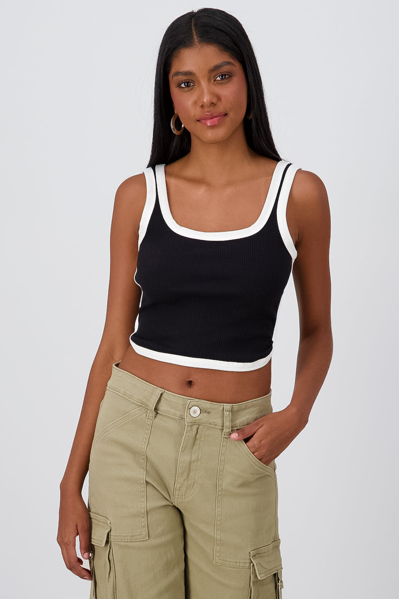 Thick Strap Color Contrast Top BLACK COMBO