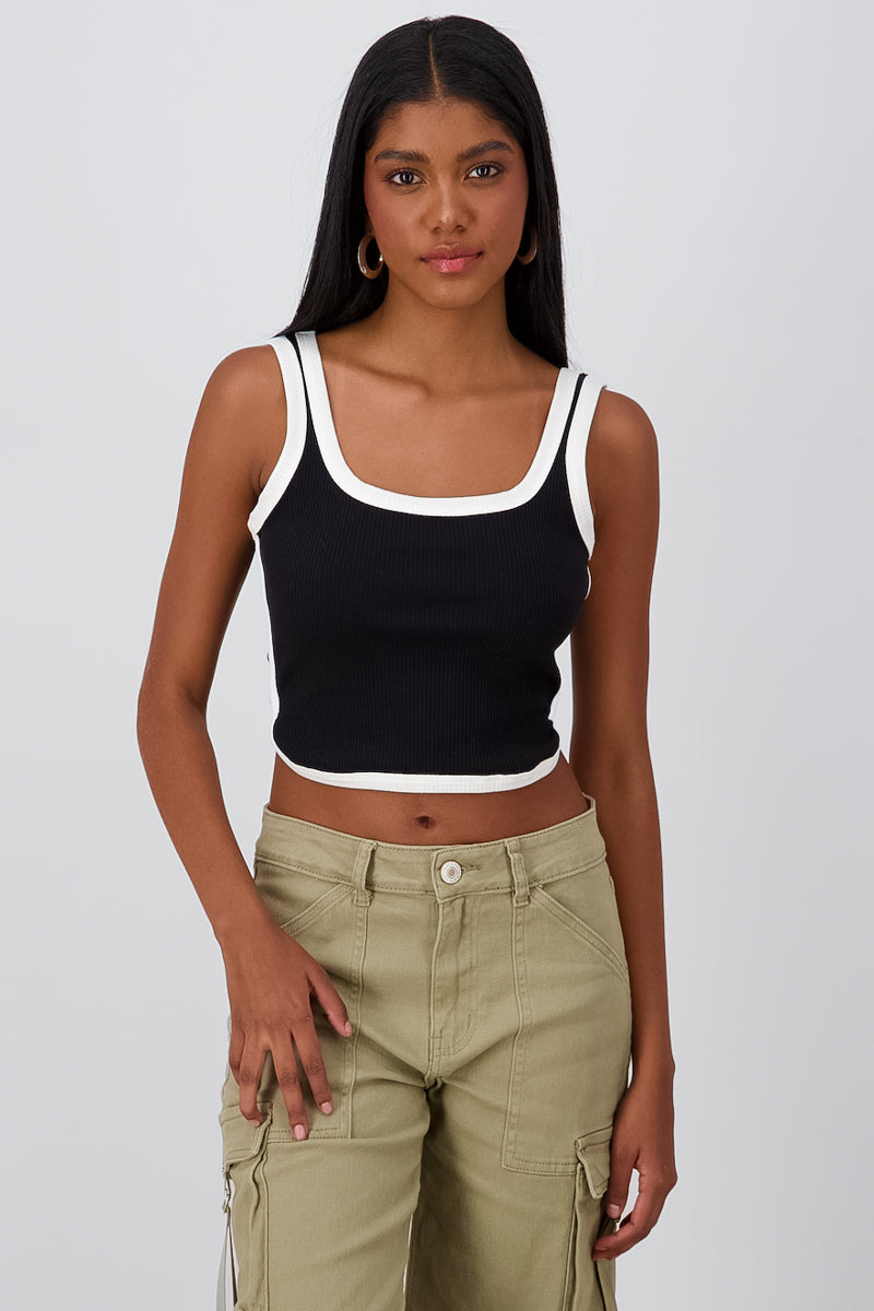 Thick Strap Color Contrast Top BLACK COMBO