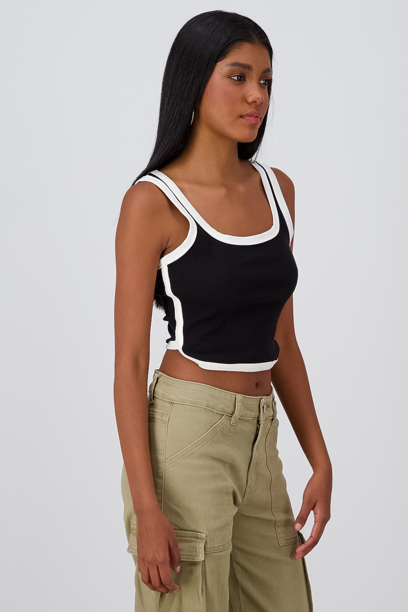 Thick Strap Color Contrast Top BLACK COMBO