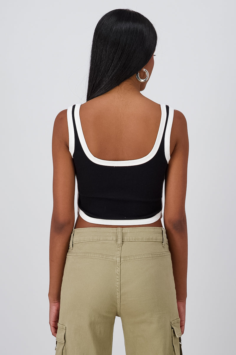 Thick Strap Color Contrast Top BLACK COMBO