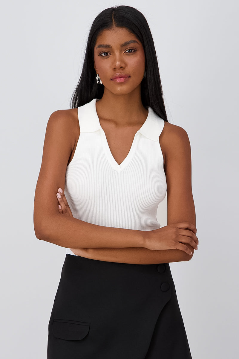 Sleeveless Ribbed Neck Top IVORY