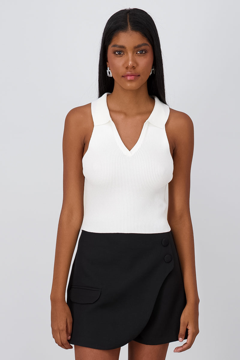 Sleeveless Ribbed Neck Top IVORY