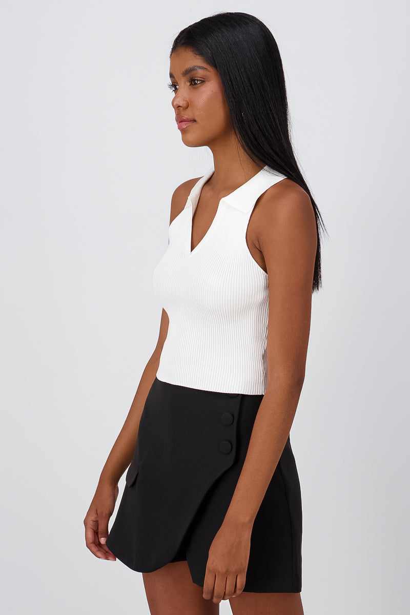 Sleeveless Ribbed Neck Top IVORY