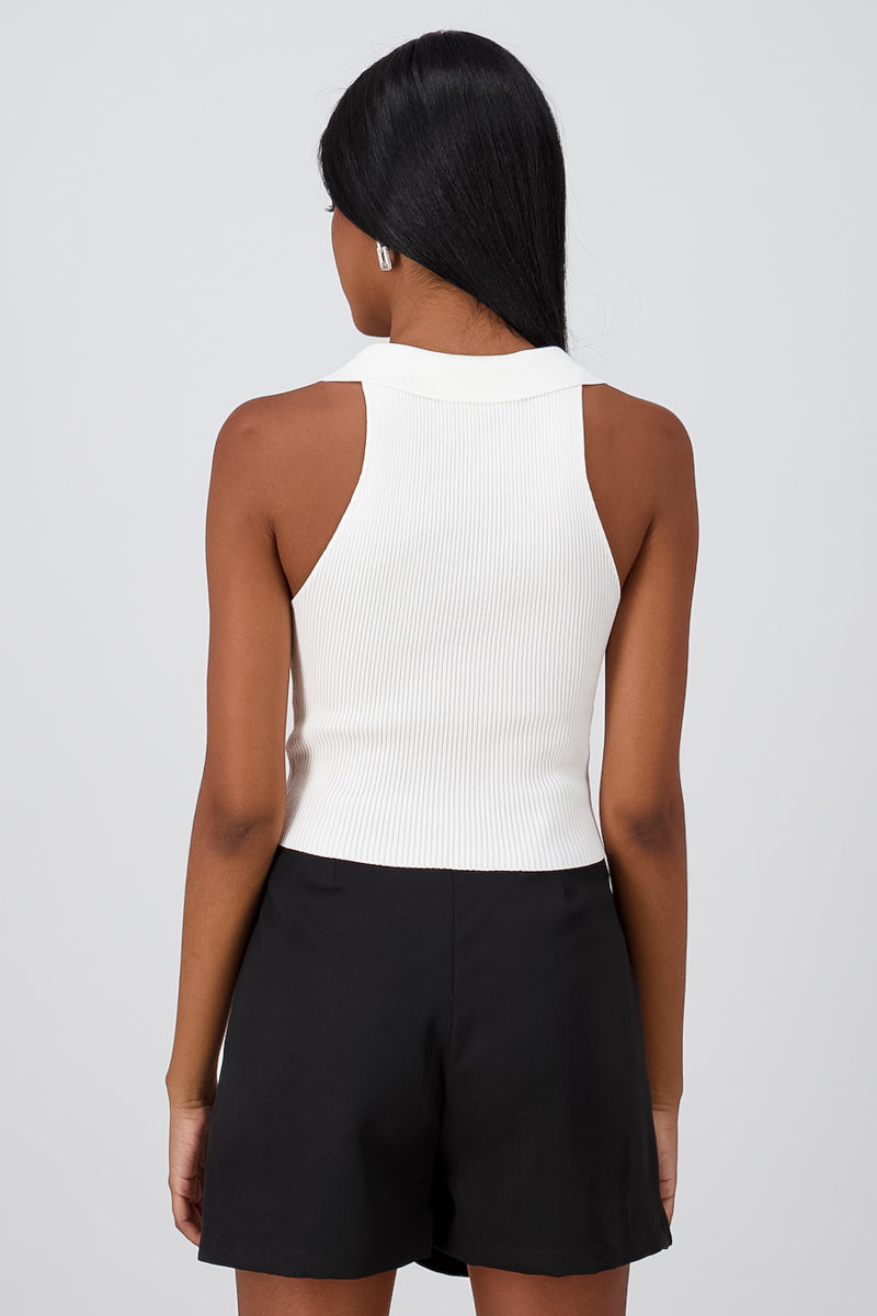 Sleeveless Ribbed Neck Top IVORY