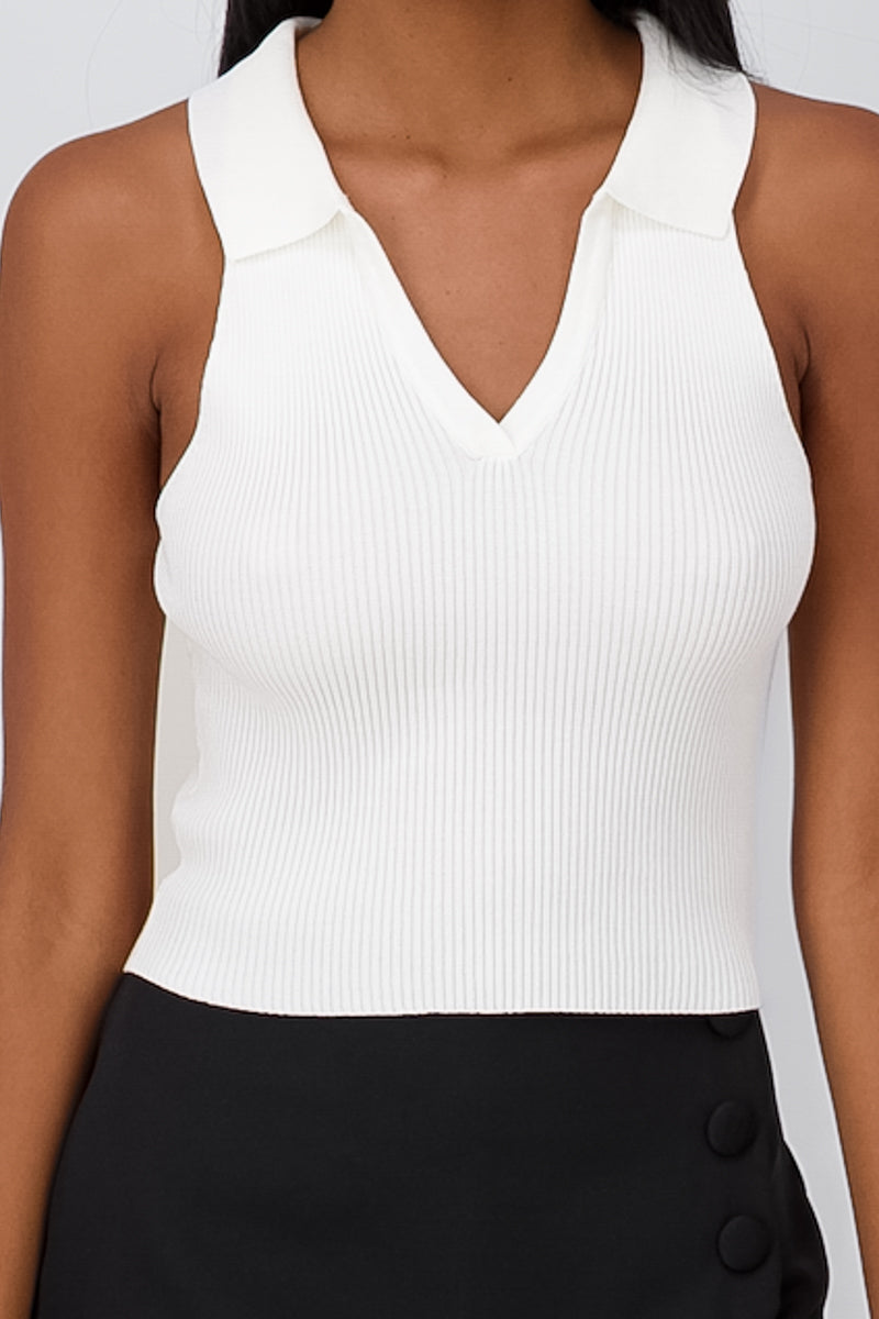 Sleeveless Ribbed Neck Top IVORY