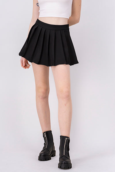 High Waist Pleated Mini Skirt BLACK