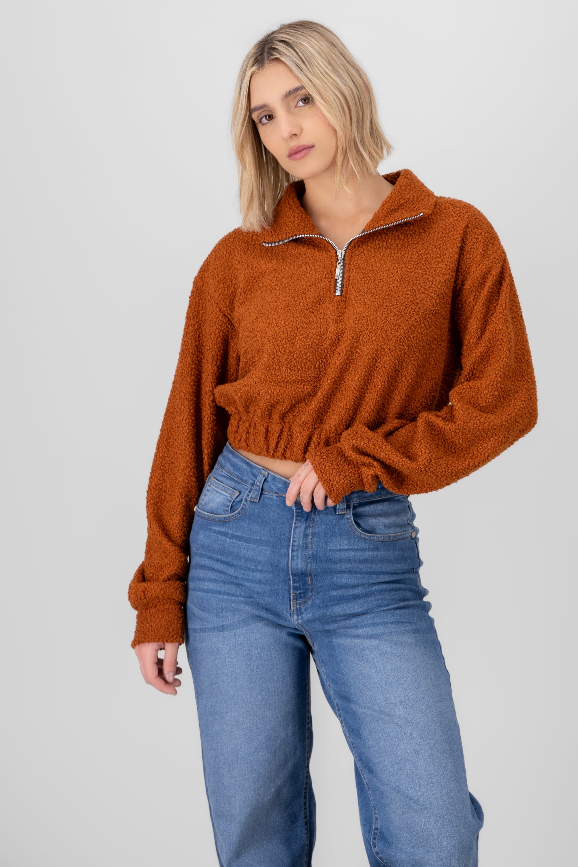 Textured Sherpa Sweatshirt ORANGE