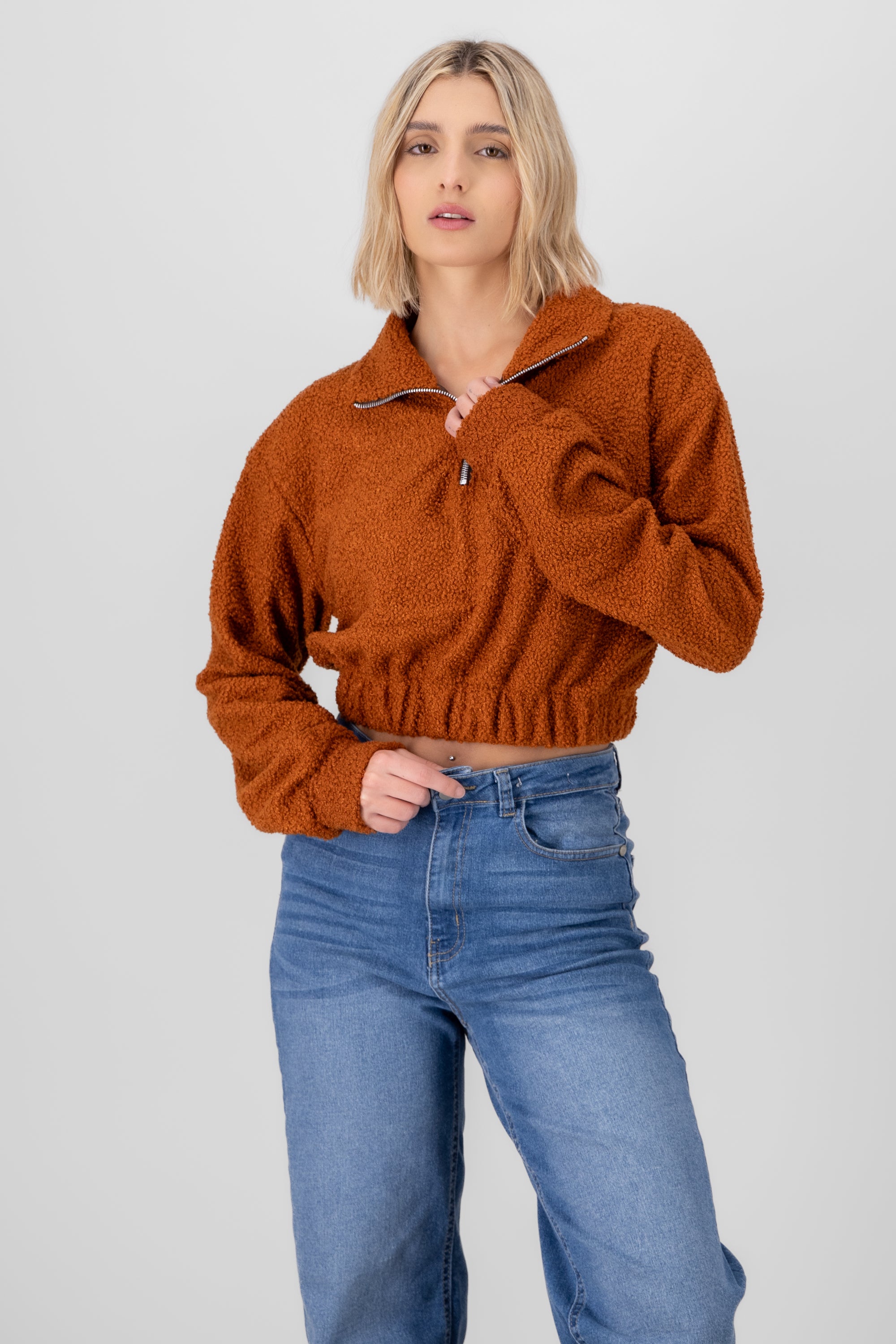 Textured Sherpa Sweatshirt ORANGE