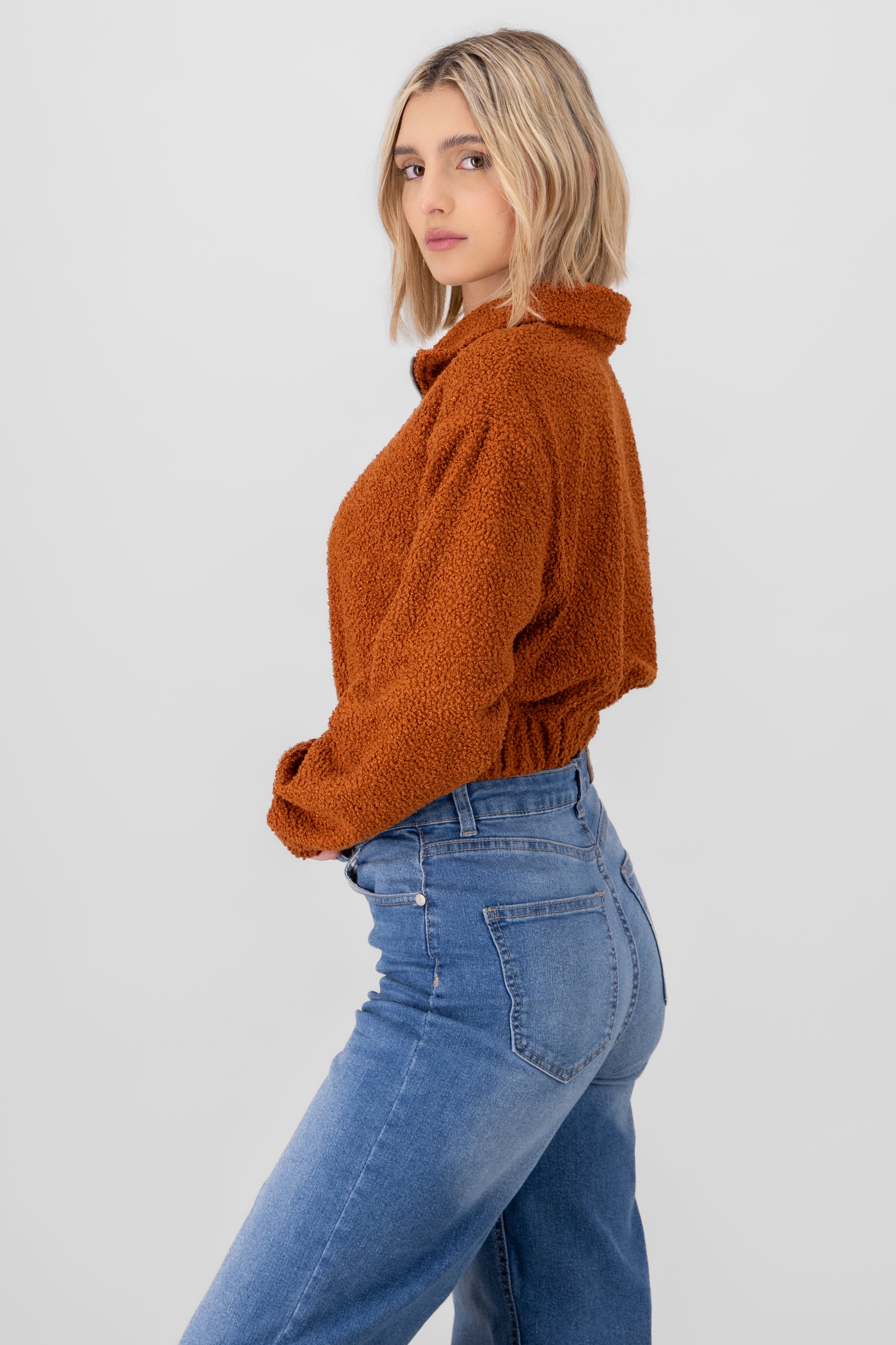 Textured Sherpa Sweatshirt ORANGE