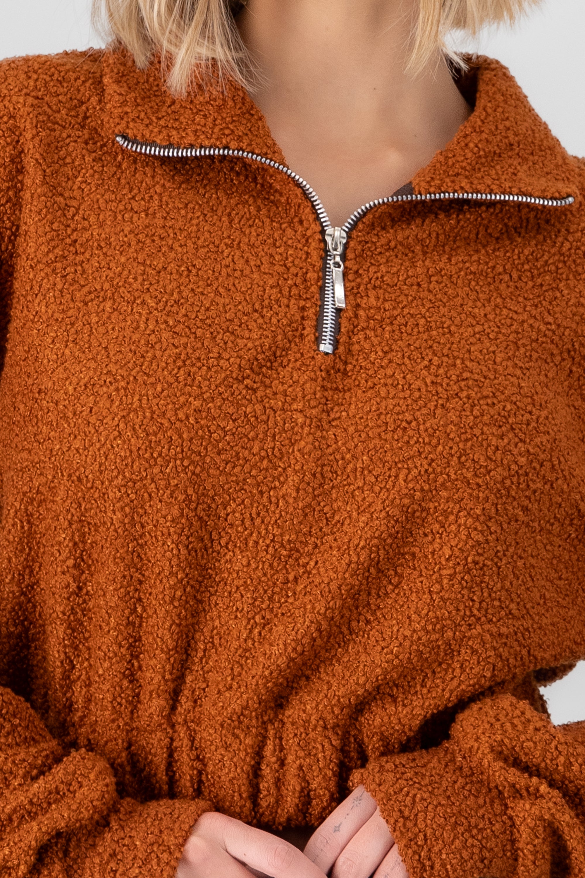 Textured Sherpa Sweatshirt ORANGE