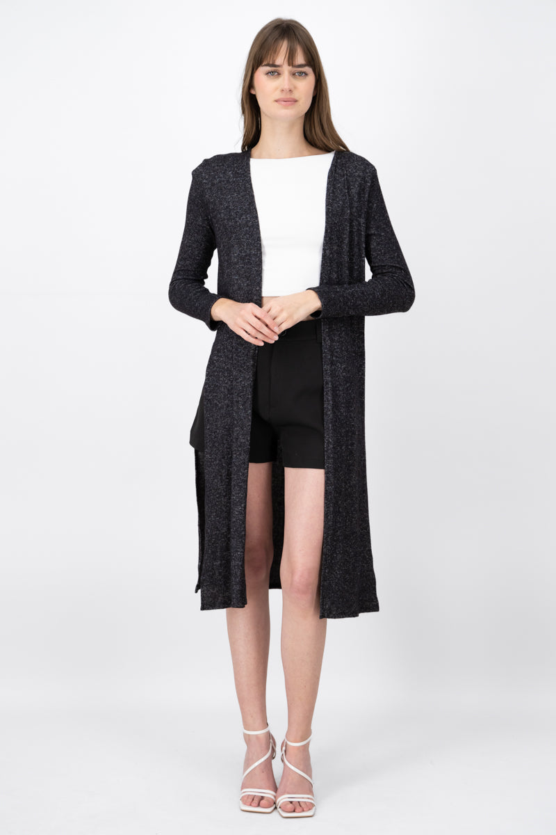 Long Sleeve Cardigan With Split BLACK