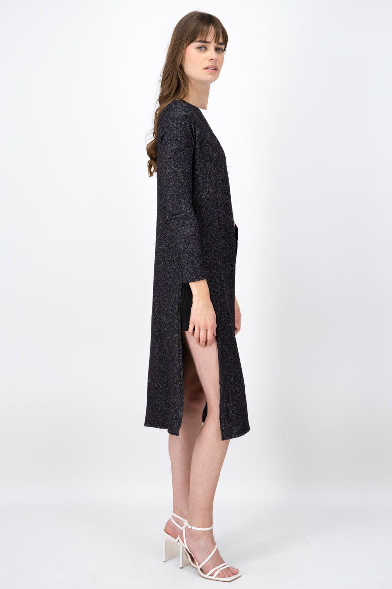 Long Sleeve Cardigan With Split BLACK