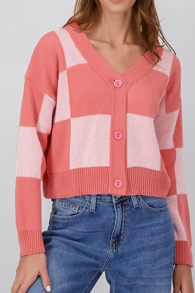 Checkered Woven Sweater PASTEL PINK