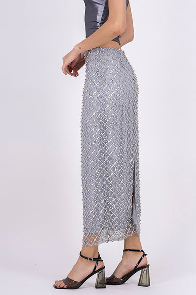 Maxi Skirt With Mini Pearls SILVER