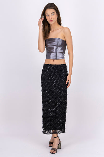 Maxi Skirt With Mini Pearls BLACK