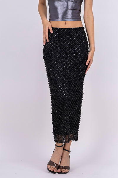 Maxi Skirt With Mini Pearls BLACK