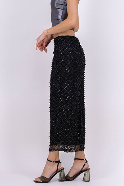 Maxi Skirt With Mini Pearls BLACK