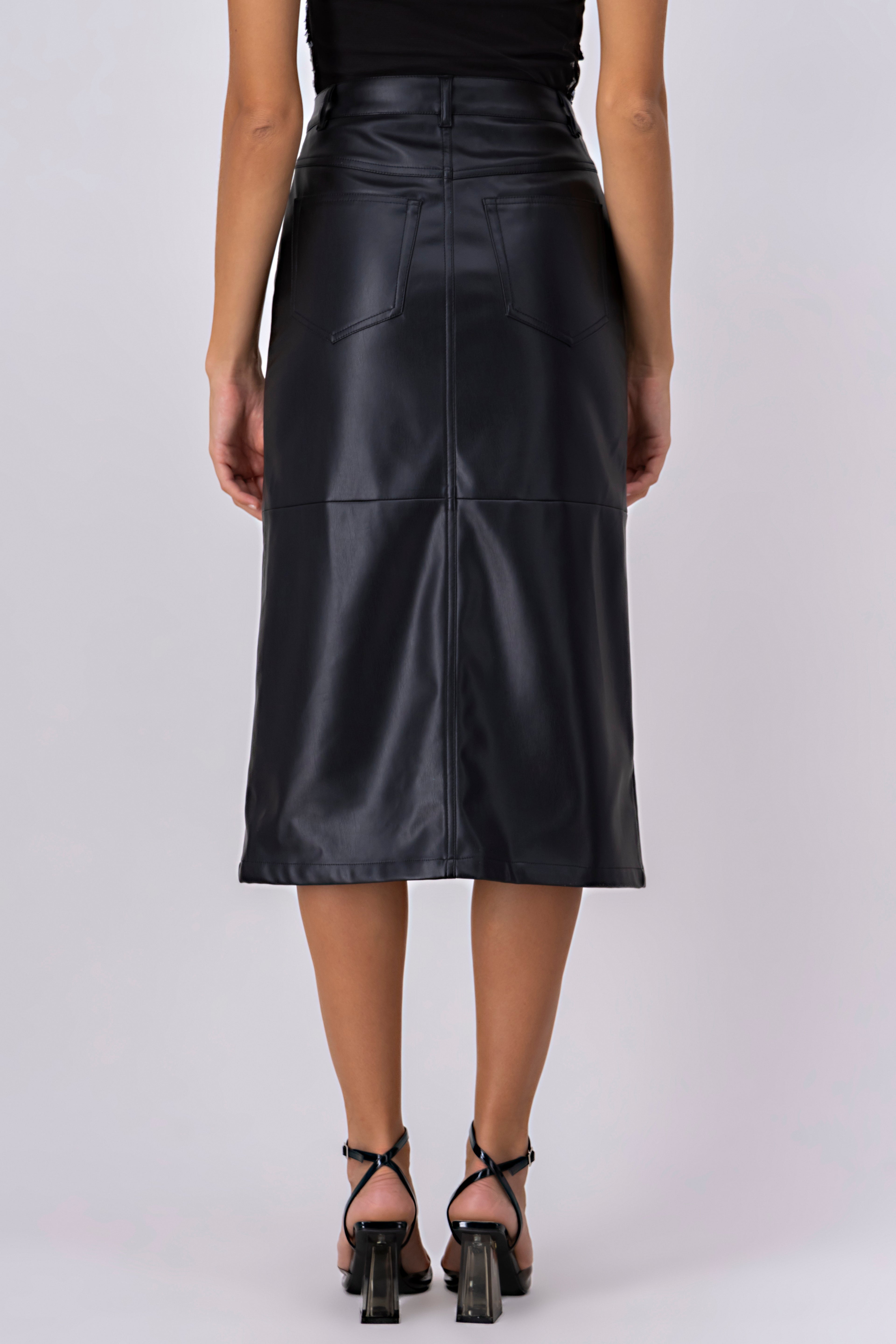 Faux Leather OpenFront Skirt BLACK