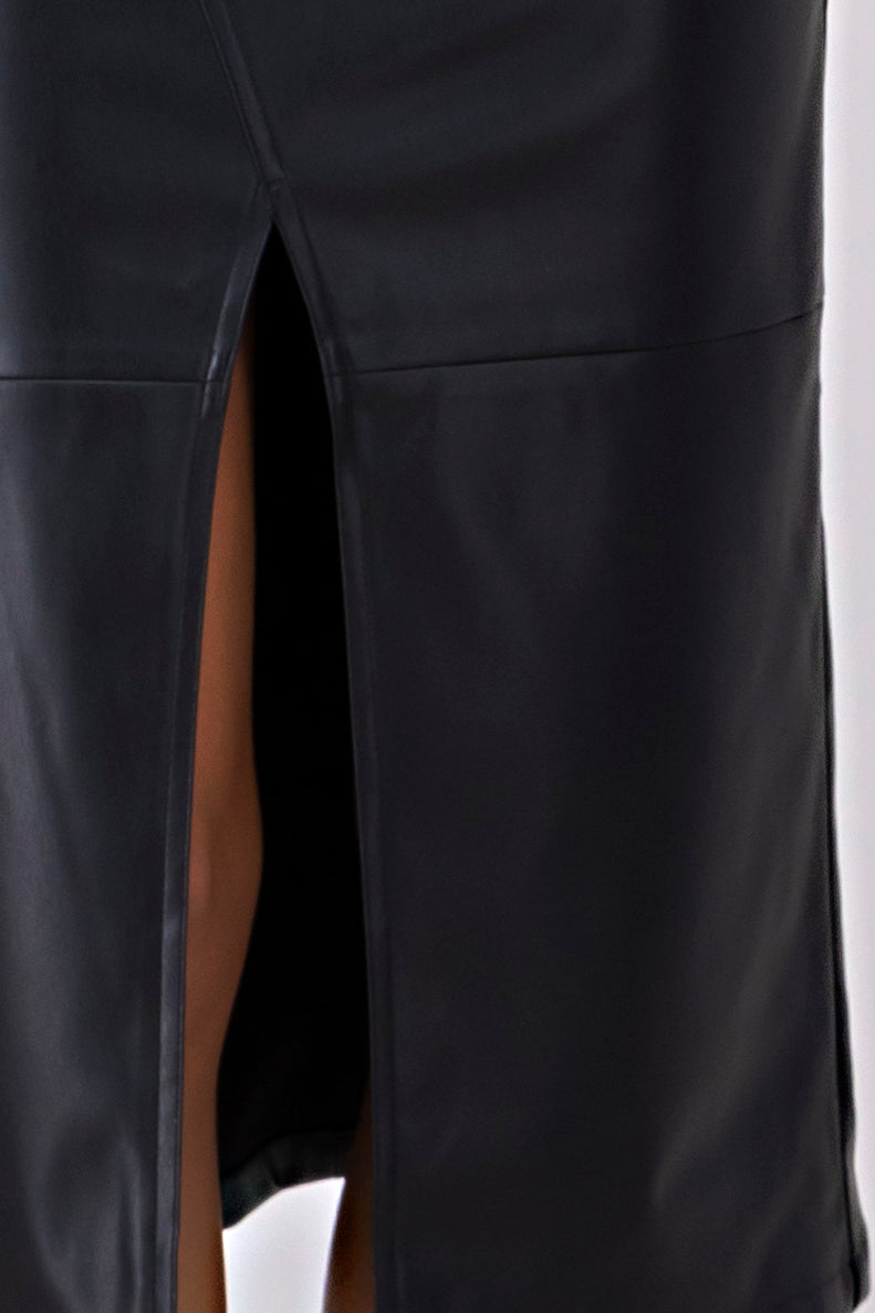 Faux Leather OpenFront Skirt BLACK