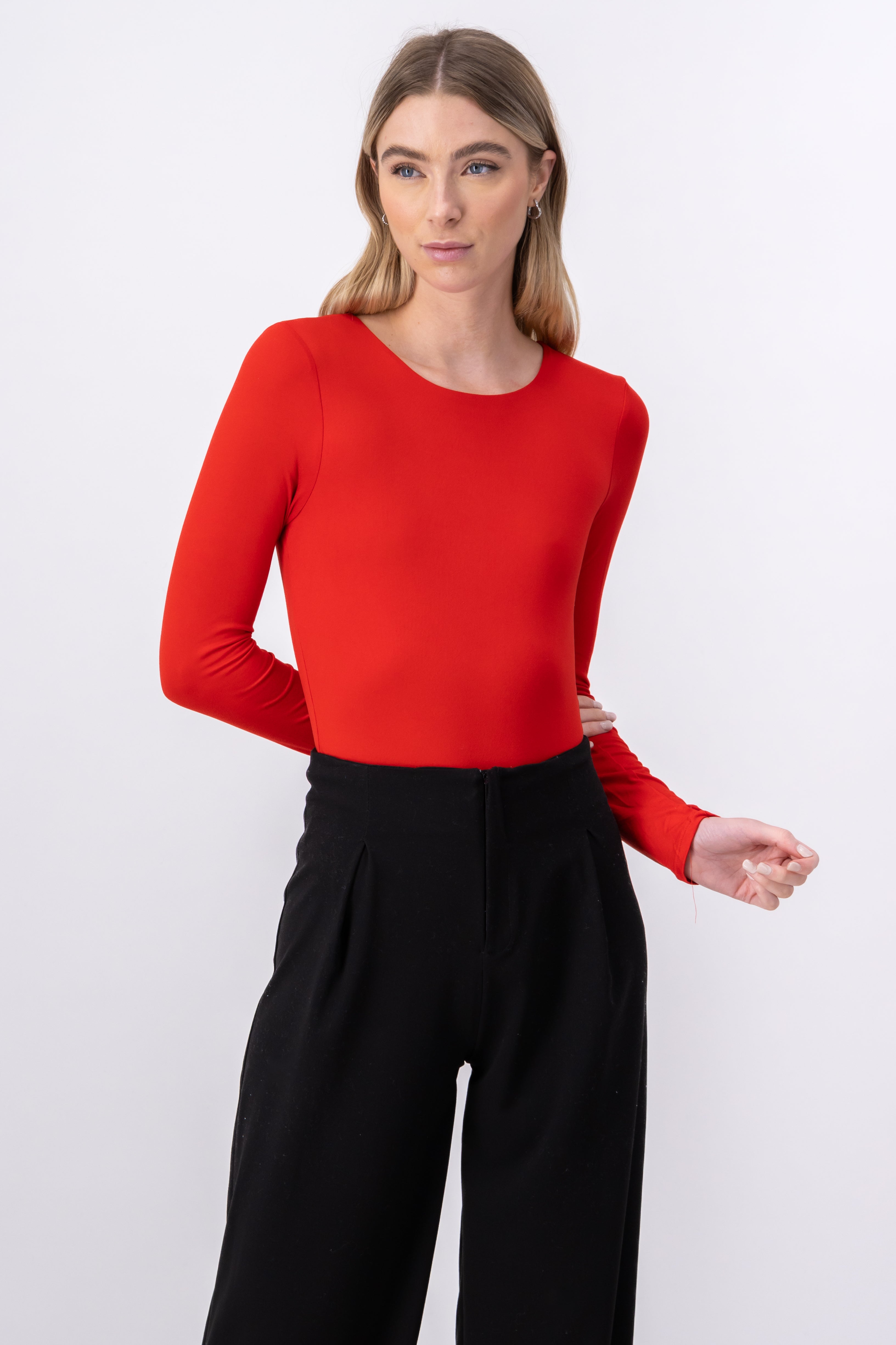 Basic Seamless Long Sleeve Bodysuit RED