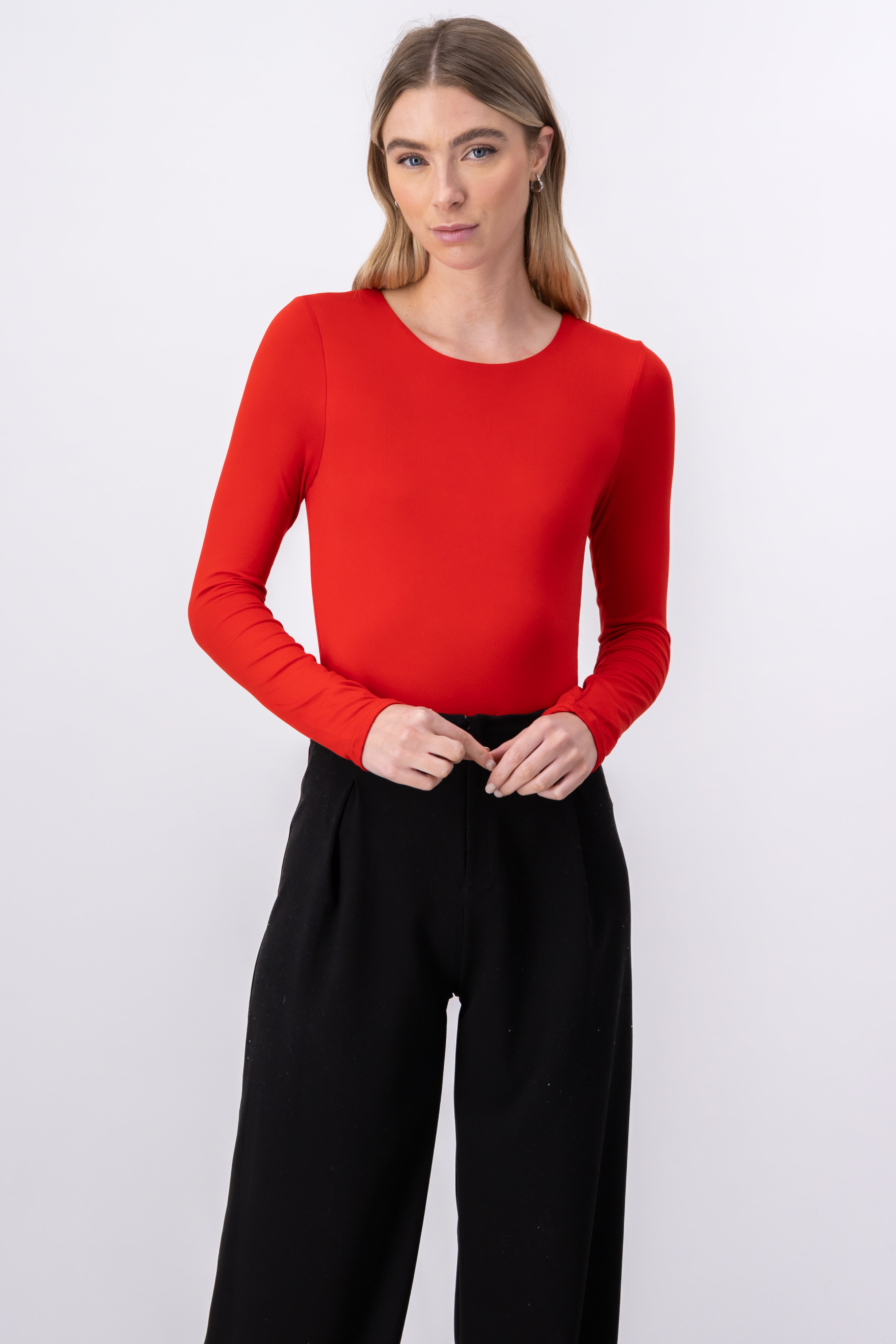 Basic Seamless Long Sleeve Bodysuit RED