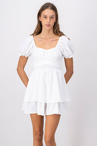 Layered Puff Sleeve Mini Dress WHITE