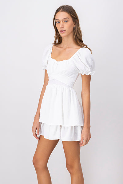 Layered Puff Sleeve Mini Dress WHITE