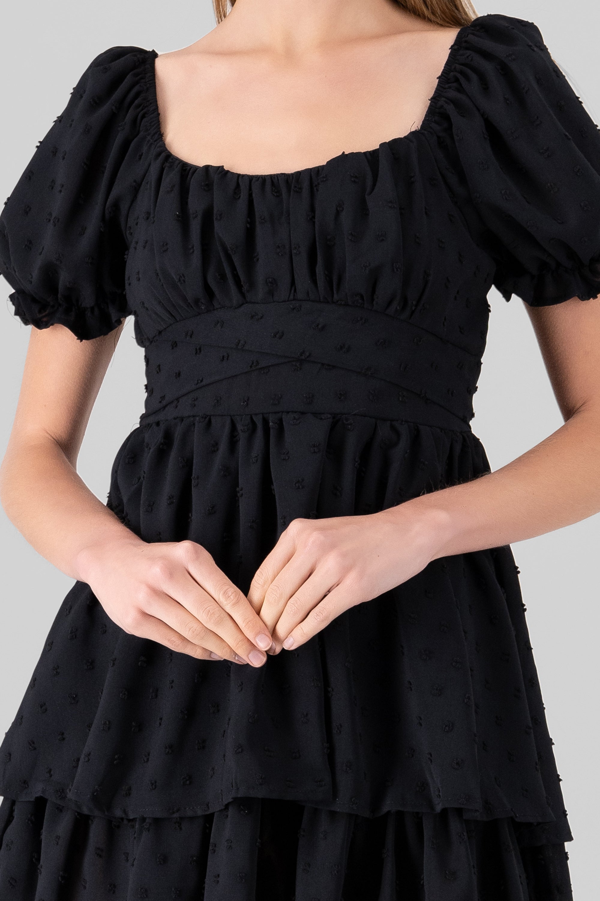 Layered Puff Sleeve Mini Dress BLACK