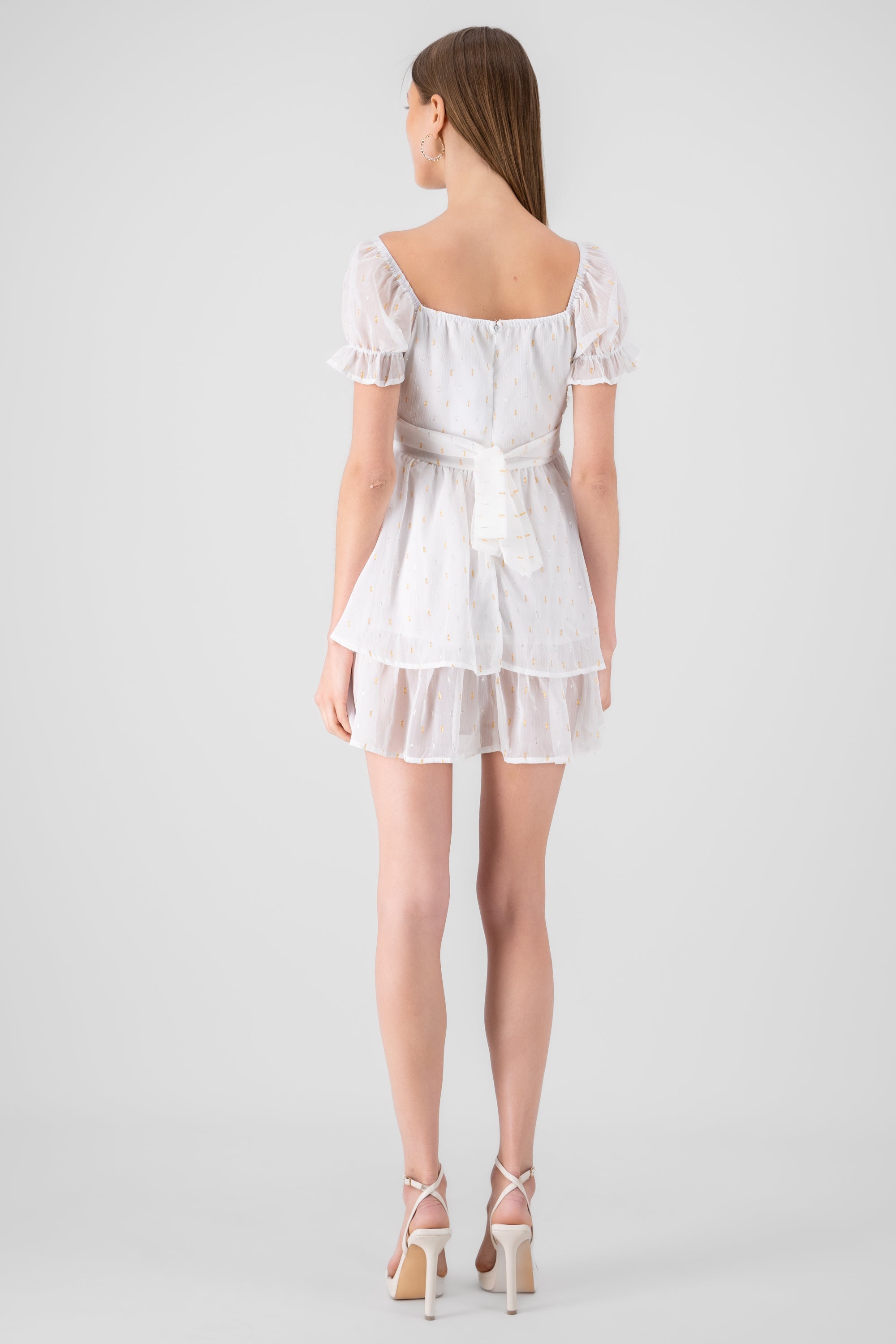 Layered Short Puff Sleeve Mini Dress WHITE